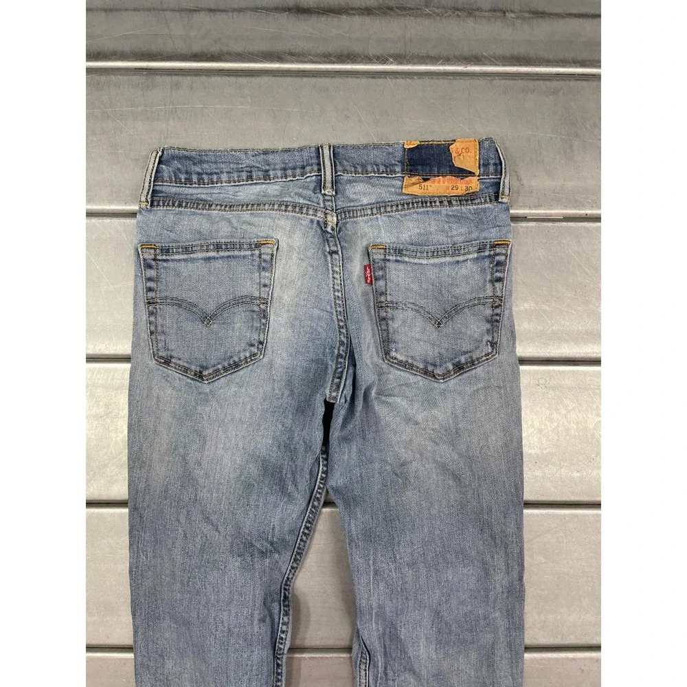 Levis 511 Jeans Mens 28X29 Blue‎ Light Wash Denim Slim Straight Leg Distressed